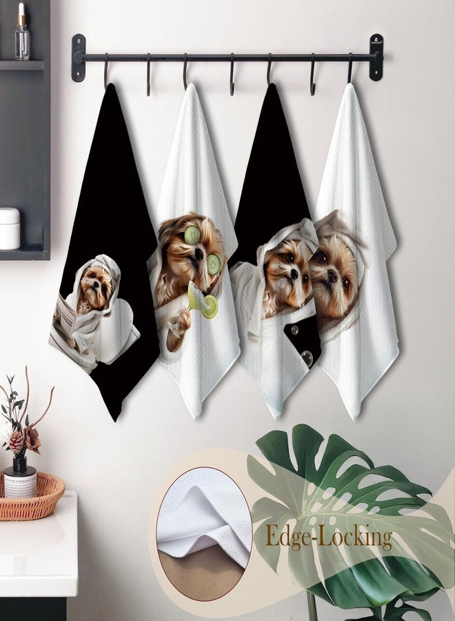 INDAJEDN Funny Shih Tzu Bathroom Hand Towels, Dog Bathroom Decor, Shih Tzu Gifts for Women, Cute Bathrobe Dog Decorative Hand Towels for Bath Room Washroom Spa, 16x24 Inch Set of 4 - Image 3